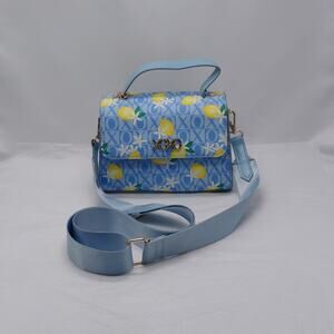 XOXO Womens Crossbody Satchel Handbag Blue Lemon Print Shoulder Bag Fun Flirty